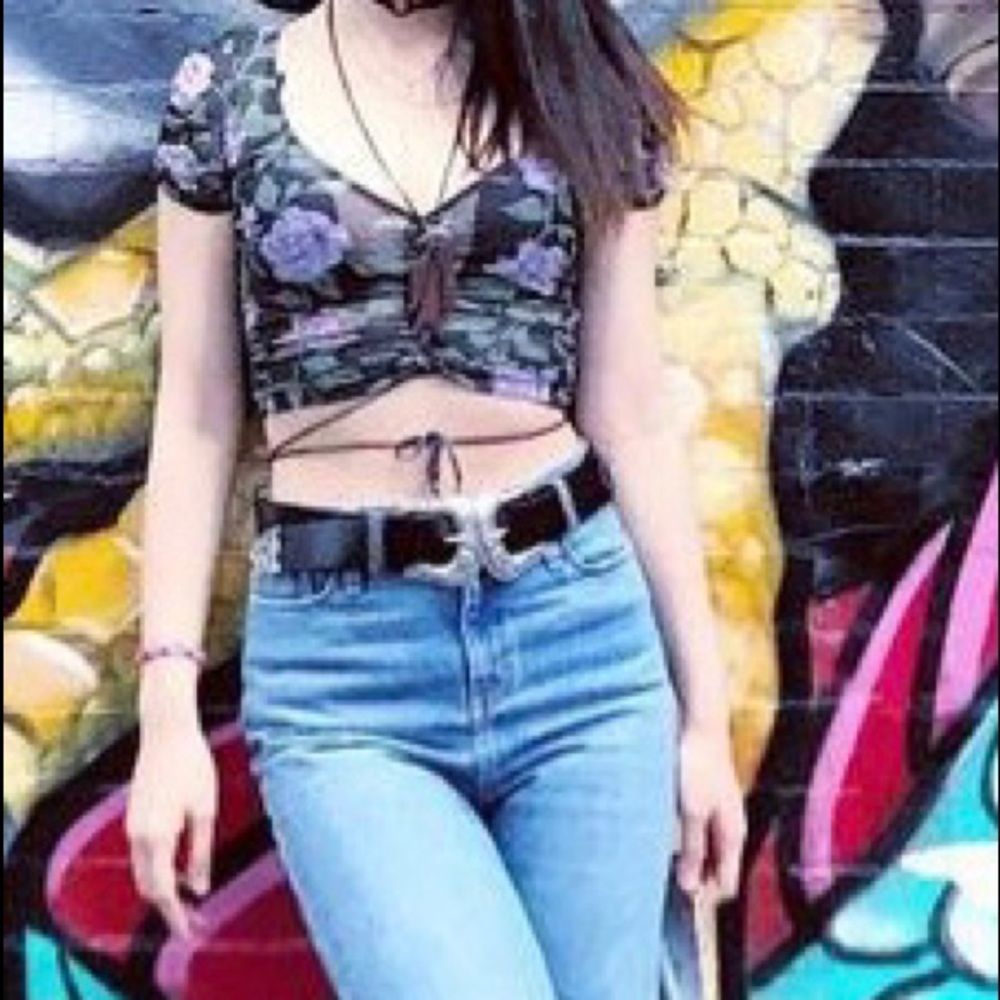 Urban outfitters floral mesh crop top S